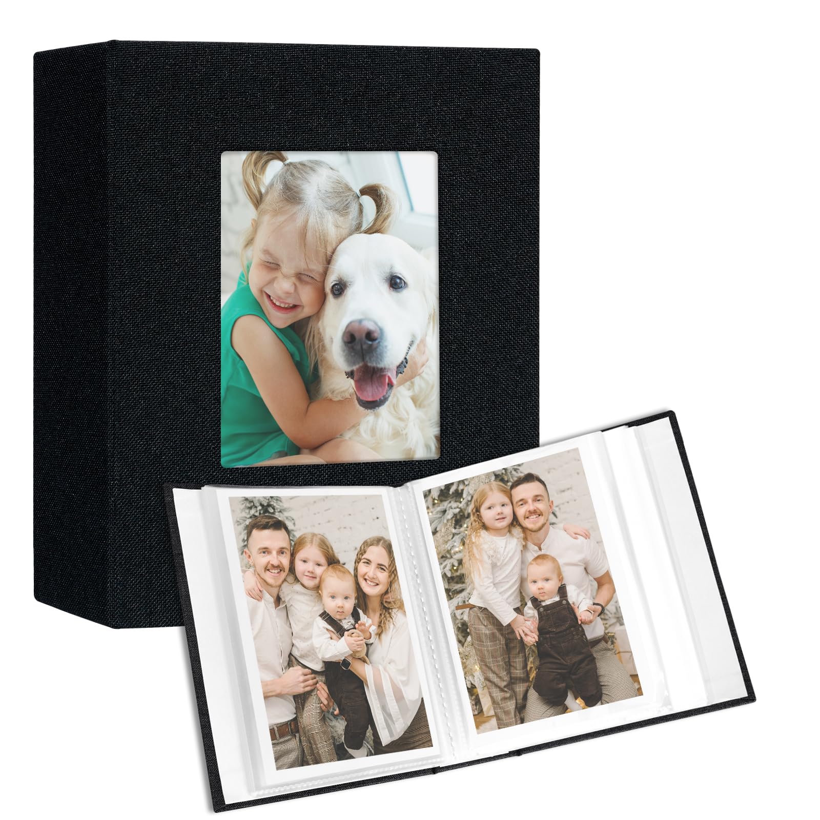 Vienrose small photo album compact closed with black linen cover for travel memory storage