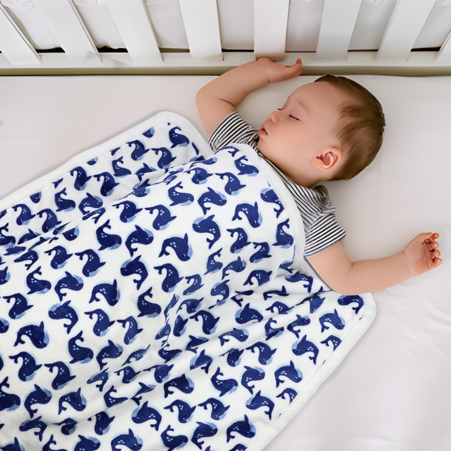 VigorSpring Whale Blanket back view showing plush double-layer warmth for chilly evenings