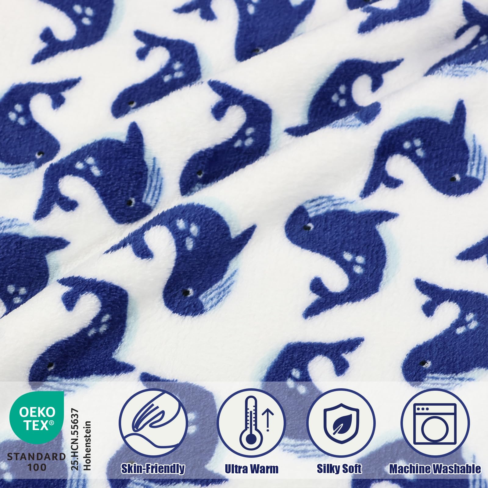 VigorSpring Whale Blanket rabbit-faux-fur binding detail emphasizes tactile comfort
