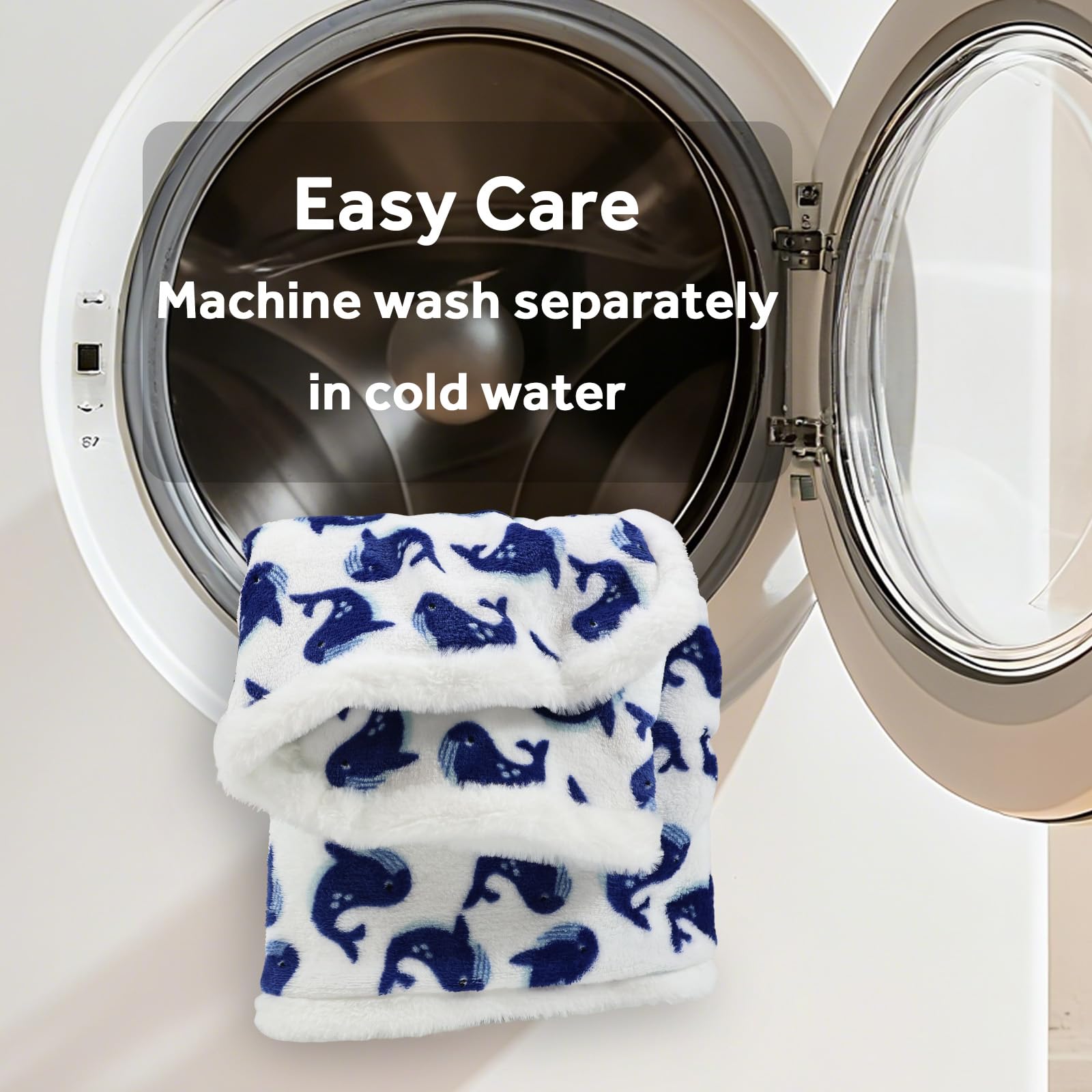 VigorSpring Whale Blanket wash-care guide shows machine washable practicality