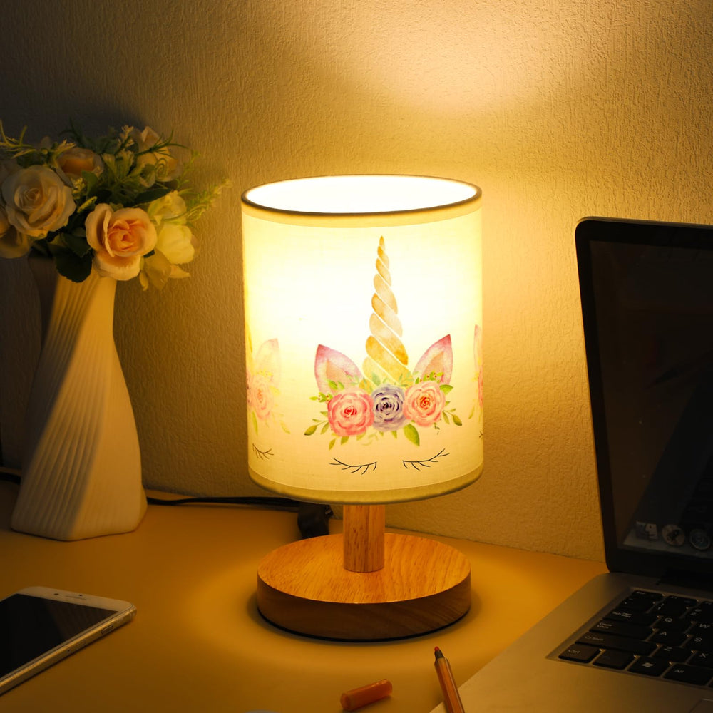 VIHOSE unicorn kids table lamp on wooden nightstand adds boho-modern decor