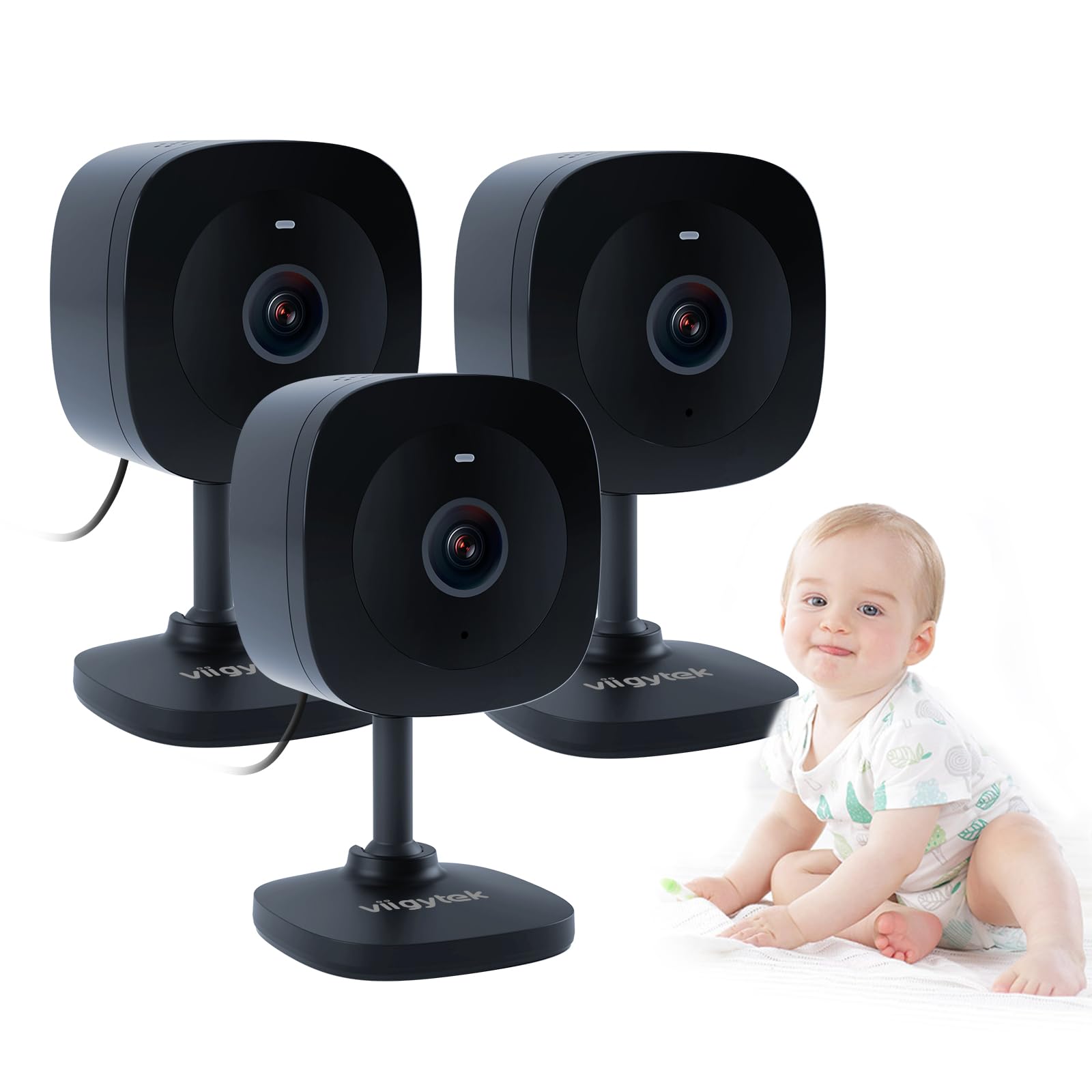 Viigytek 2K indoor camera front view for crisp living room monitoring.