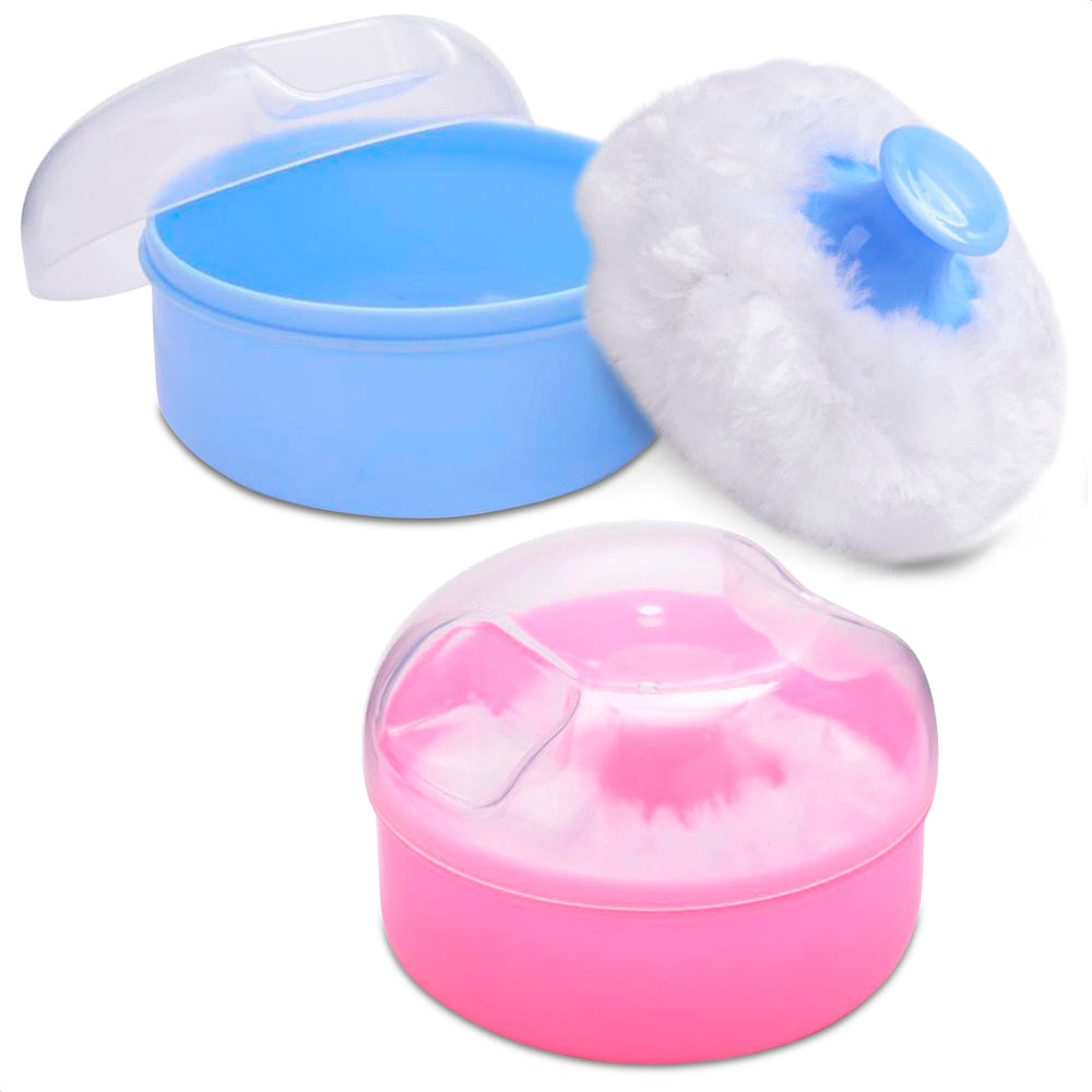VIKROM 2Pcs powder puff and container pink-blue set for on-the-go touch-ups.