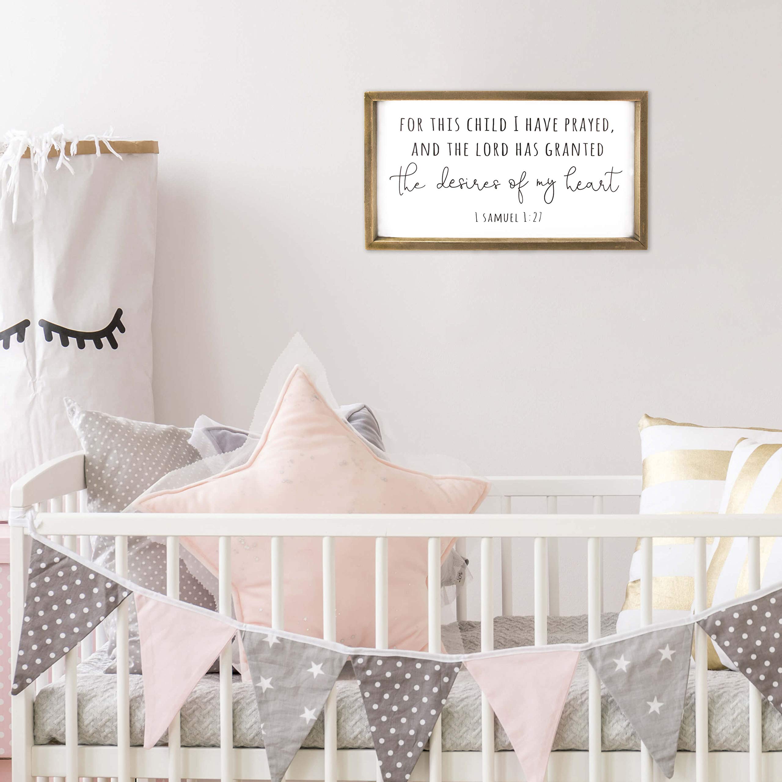 VILIGHT Bible verse nursery sign highlights 1 Samuel 1:27 for faith decor.