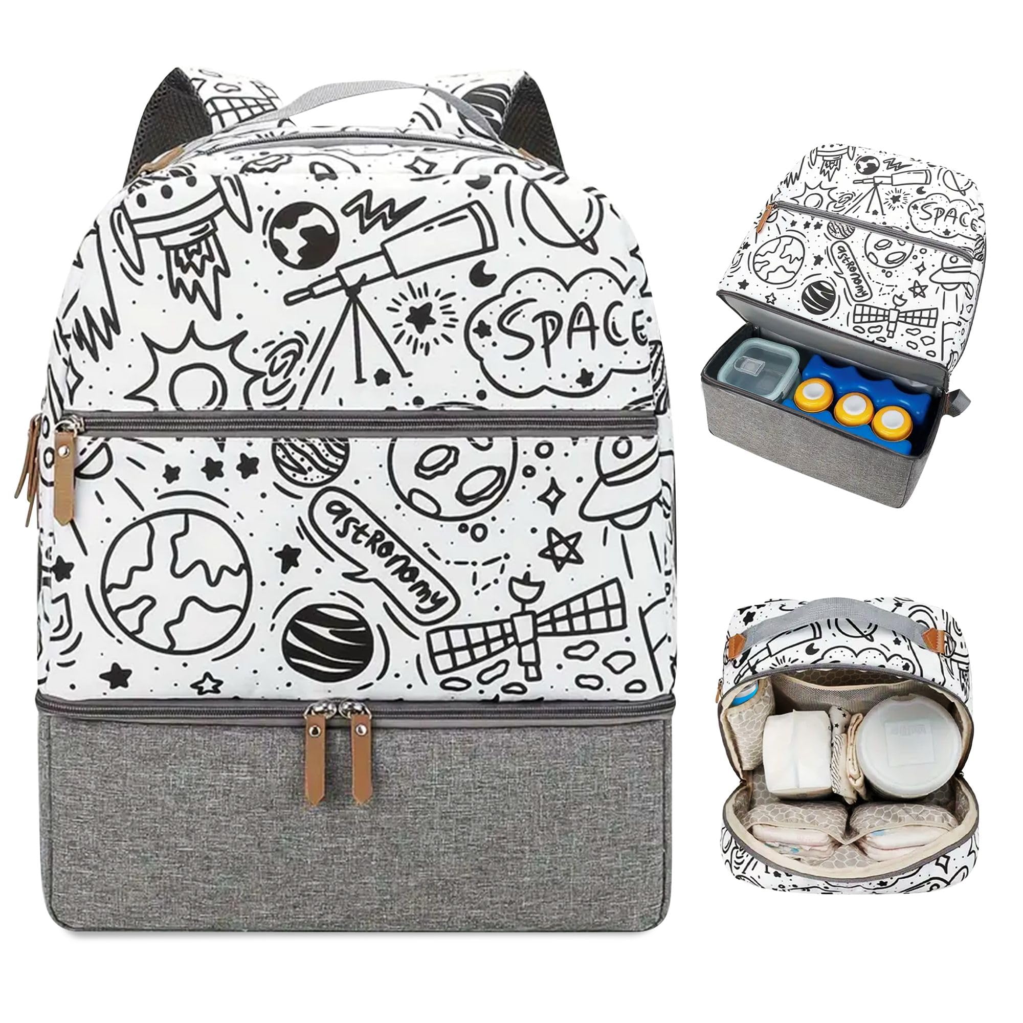 Village of Many Diaper Bag Backpack opened to show spacious interior for essentials