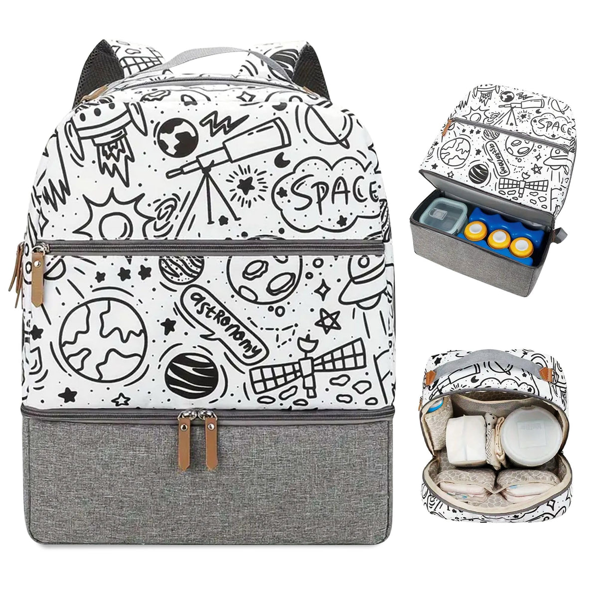 Village of Many Diaper Bag Backpack opened to show spacious interior for essentials