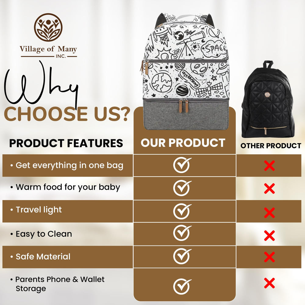 Black and white Village of Many Diaper Bag style pairs with any outfit