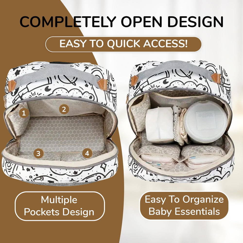 Spacious capacity ideal for diapers, clothes, snacks, toys