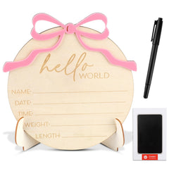 VILPKWMP Hello World sign with bow highlighting a welcoming newborn moment
