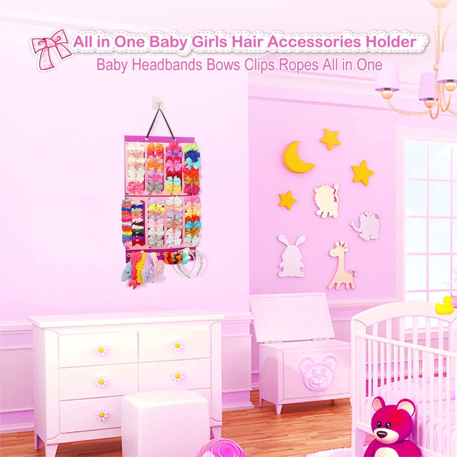 Vimiv bows organizer wall hanging displays baby accessories neatly and accessibly.