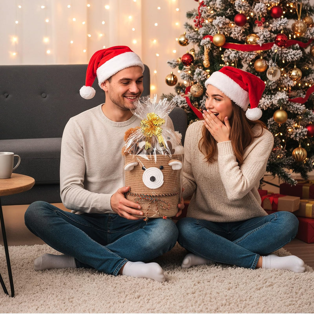 Vincreem Christmas Deer Basket nursery decor emphasizes soft touch and safe storage for baby items.