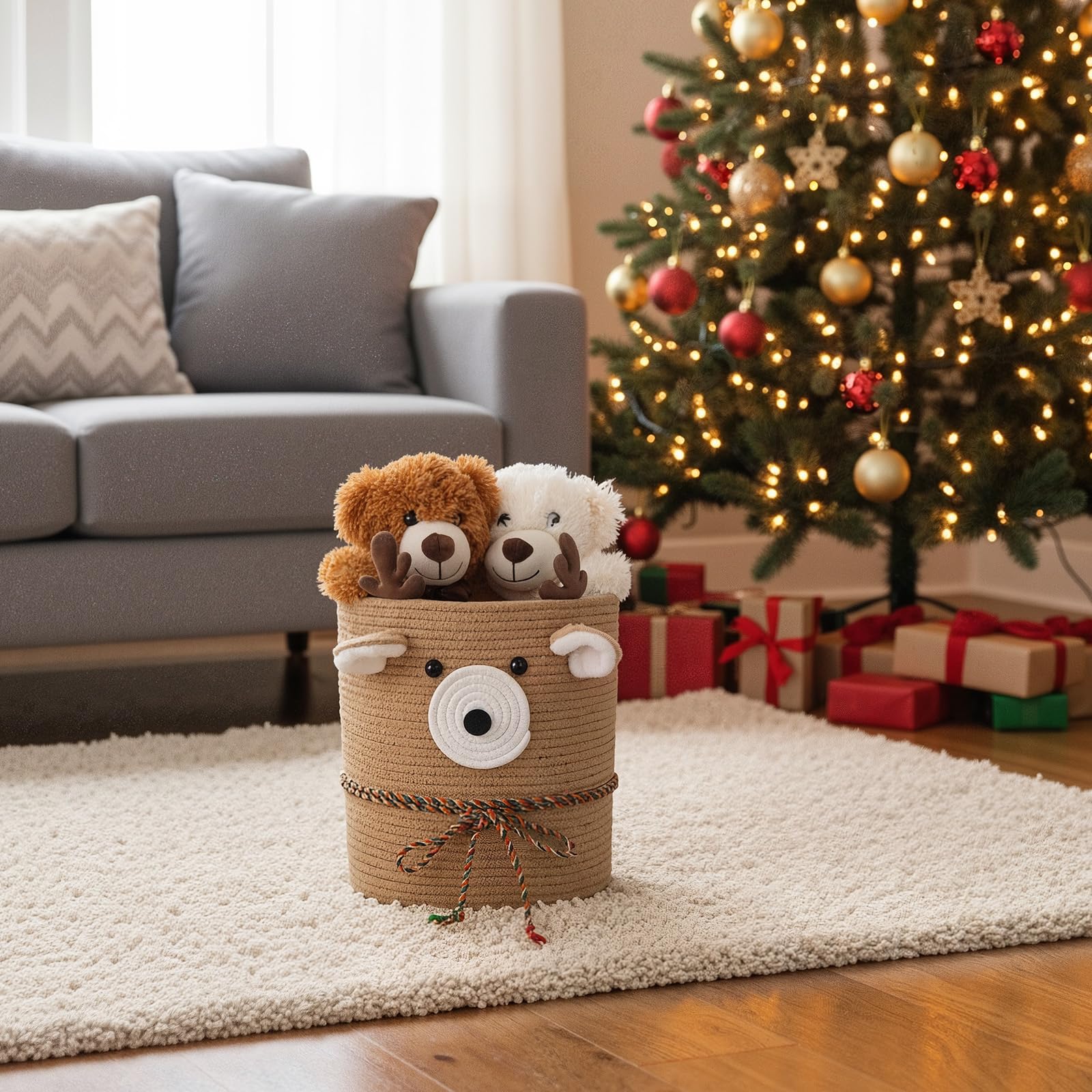 Vincreem Christmas Deer Basket ribbon adds festive decor value for Xmas gifting and display.