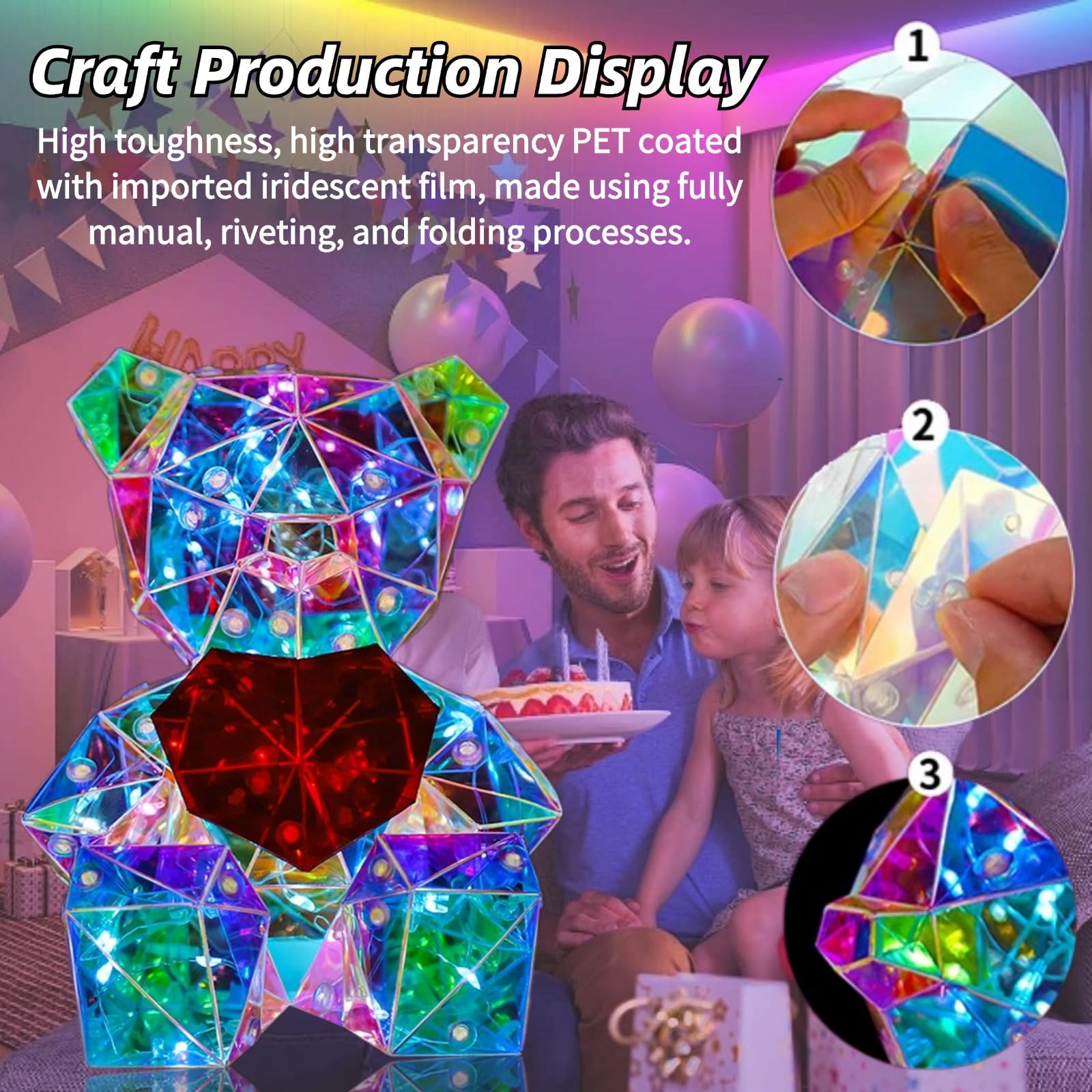 viohead Prismatic Bear LED Night Light 3D details highlight crystal rainbow hues