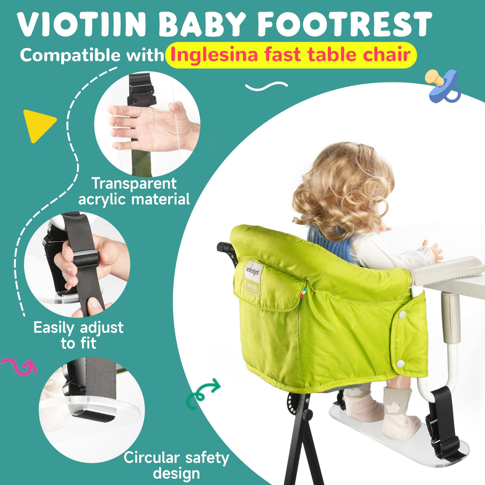 Viotiin acrylic baby footrest adjustable straps for comfortable fit as child grows.