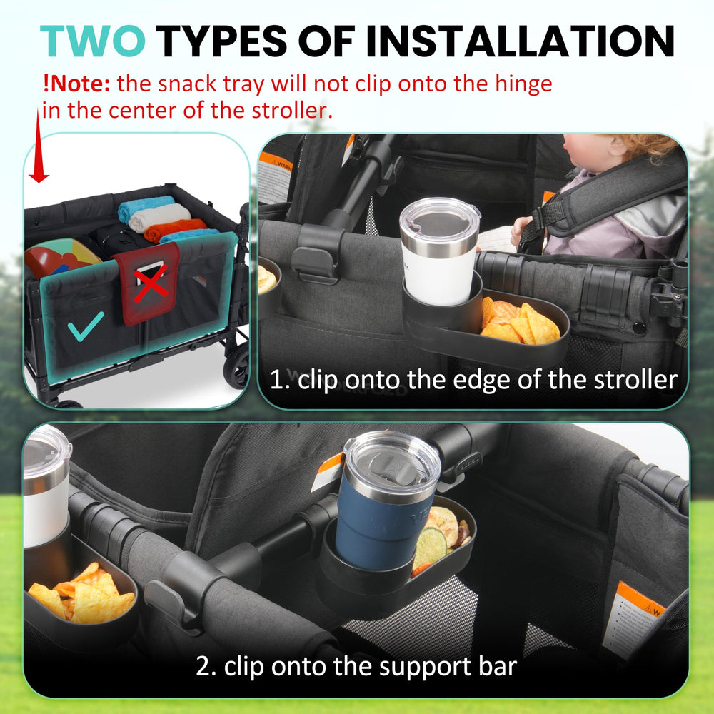 Viotiin snack tray fits cups up to 3.25 inches for spill-free sipping.