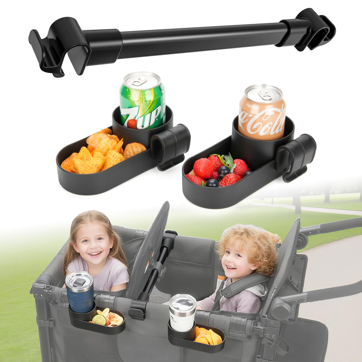 Viotiin forward-facing bar for Wonderfold W2 creates distinct seating zones for twins.