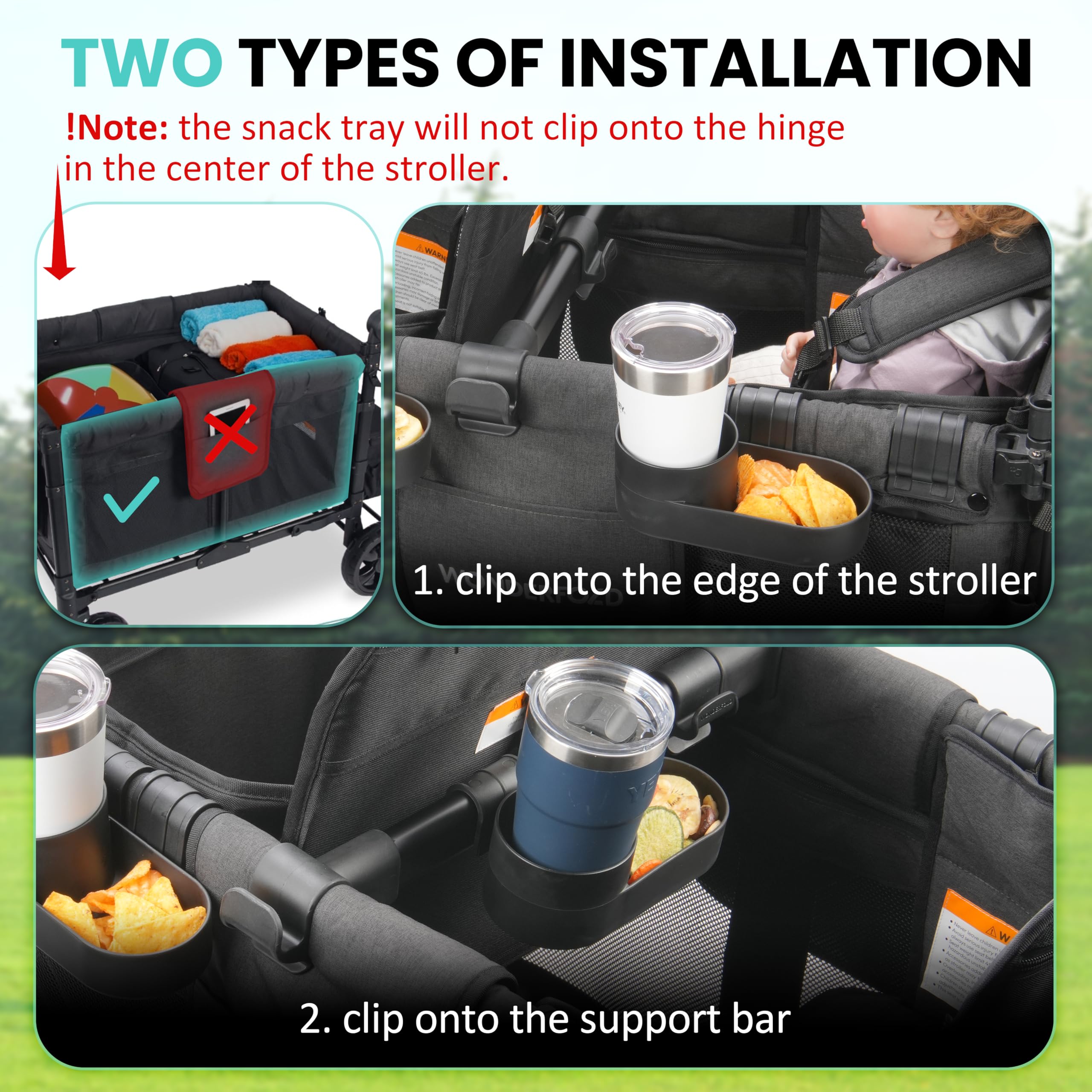 Viotiin snack tray dual-corners design keeps snacks organized on the go