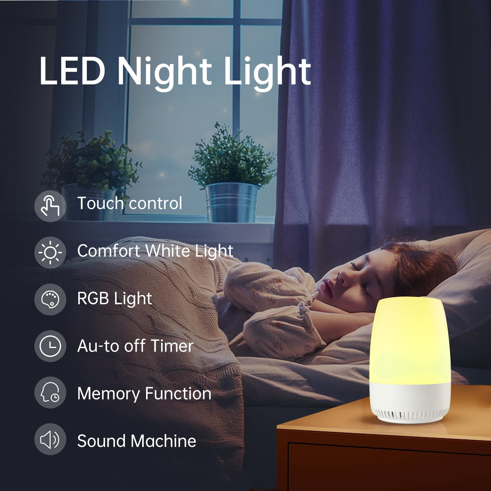 VIPDEER white noise sounds list highlighting sleep and focus options