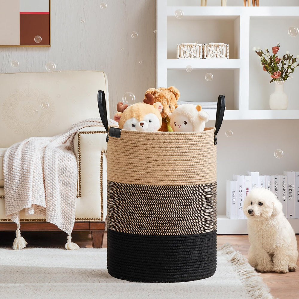VIPOSCO 100L woven rope laundry hamper stores blankets and towels neatly
