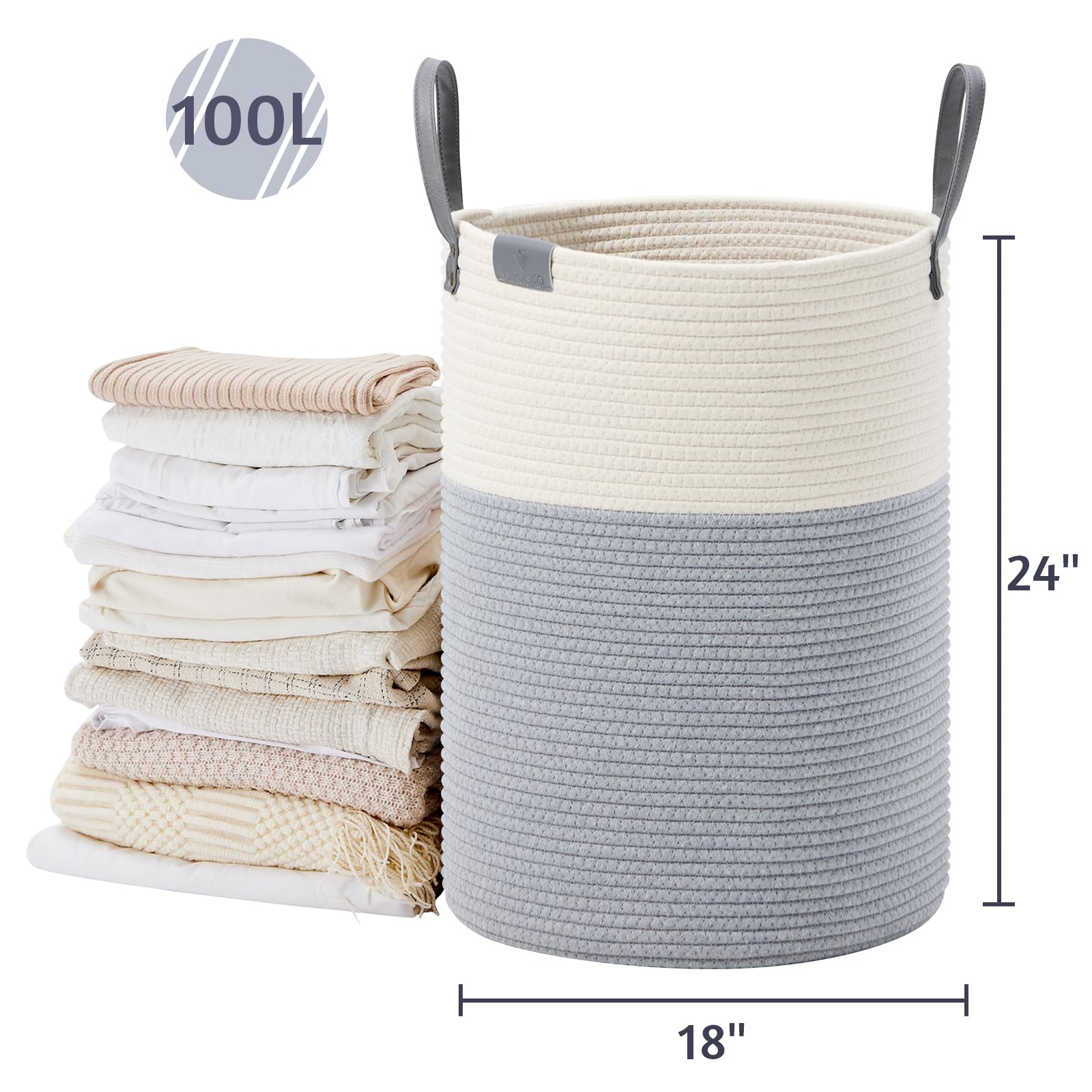 VIPOSCO blankets fill the 100L basket for cozy storage.