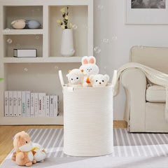 VIPOSCO cotton rope laundry basket in white for organizing blankets and towels.