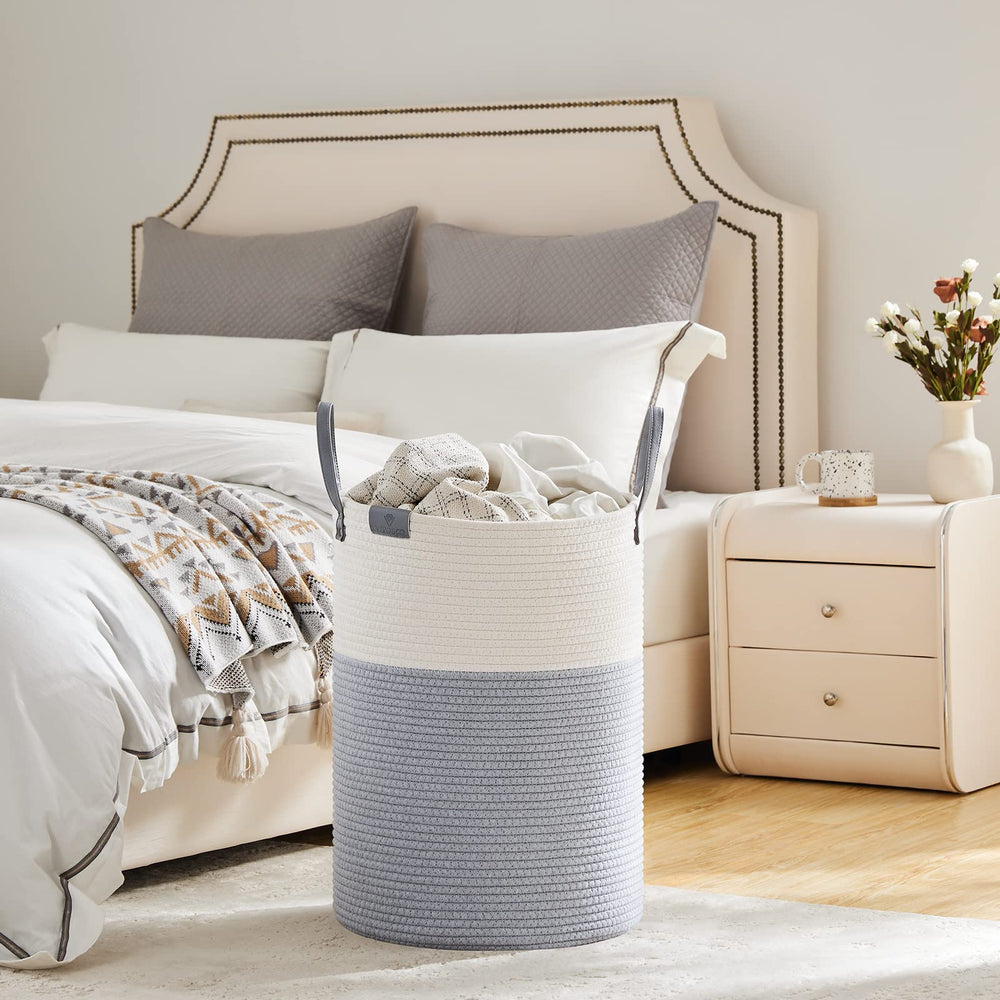 VIPOSCO laundry basket with easy-carrier leather handles in a living room setup