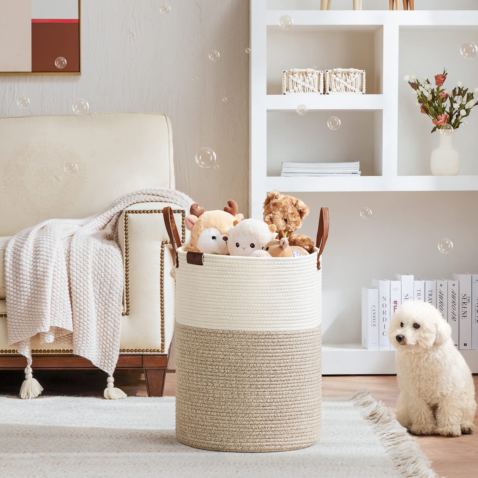 VIPOSCO laundry basket leather handle closeup shows durable, comfortable carry.