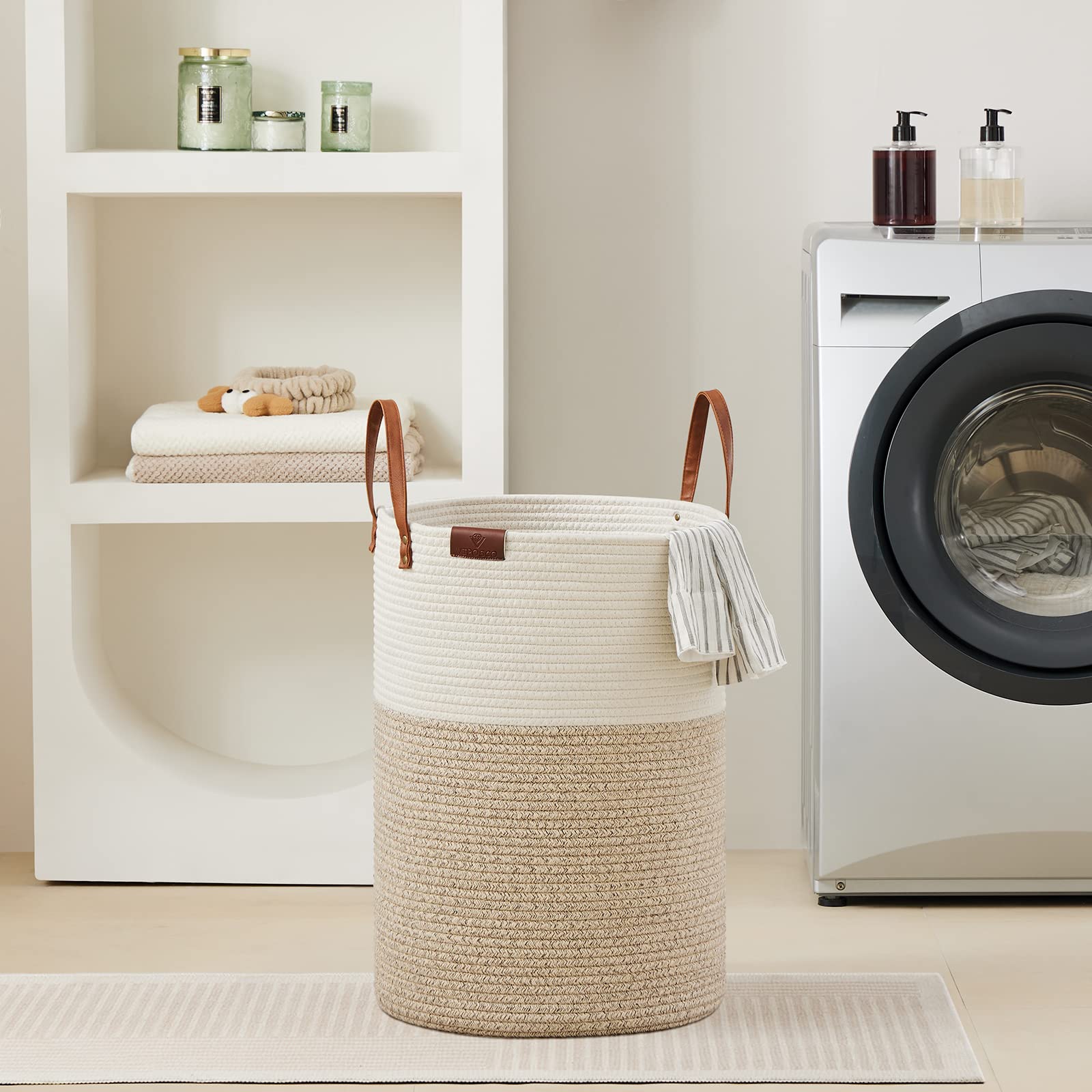 VIPOSCO leather-handled storage basket for effortless carrying upstairs