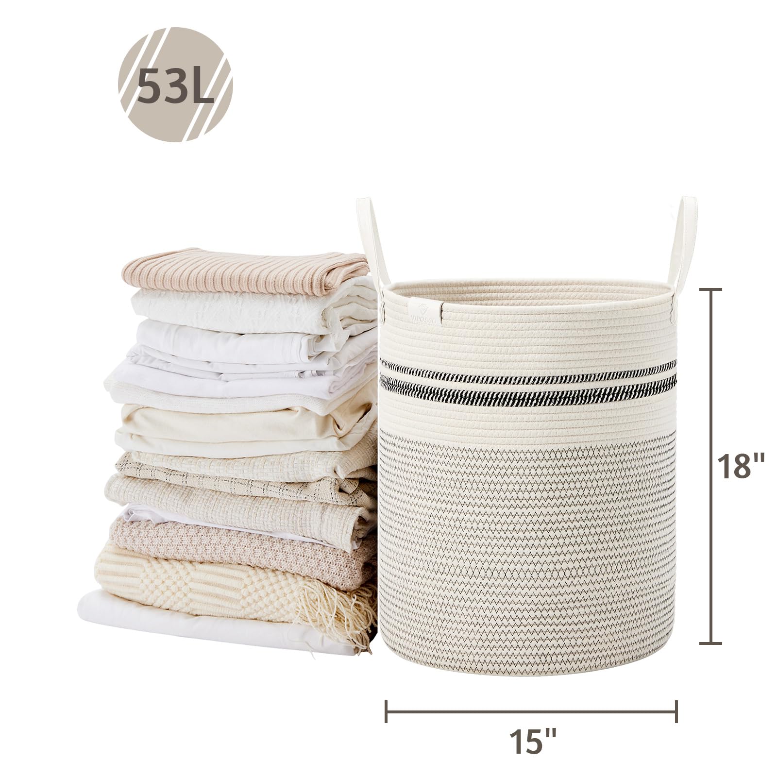 VIPOSCO stripe-white laundry basket in living room shows minimalist decor