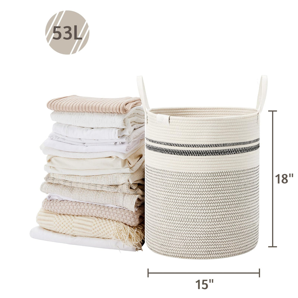VIPOSCO stripe-white laundry basket in living room shows minimalist decor