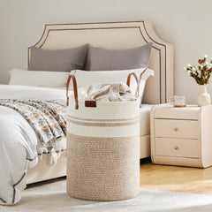 VIPOSCO leather-handle basket for easy transport of laundry and toys.