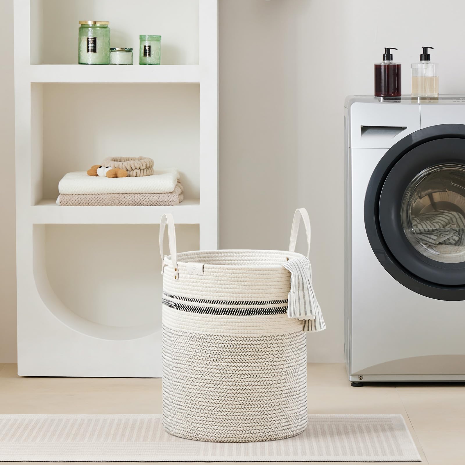 VIPOSCO tall laundry basket blankets and towels ready-to-tidy in bedroom