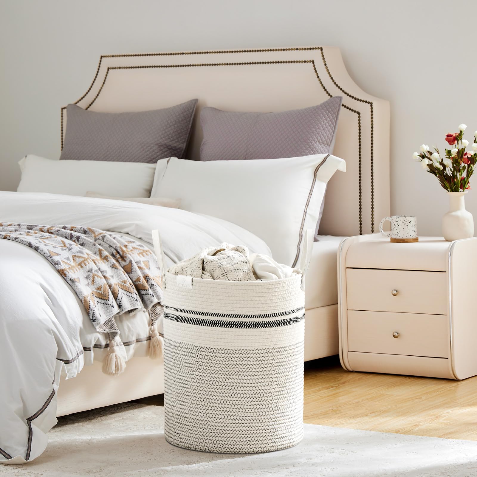VIPOSCO tall laundry basket corner-view demonstrates collapsible shape saving space