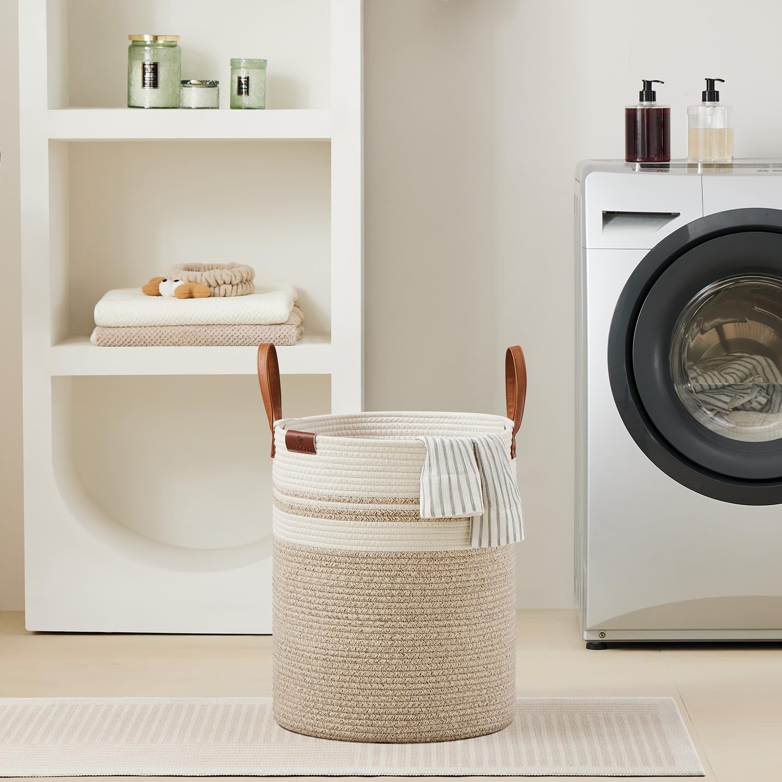 VIPOSCO tall laundry basket folded configuration demonstrates collapsible storage and quick setup