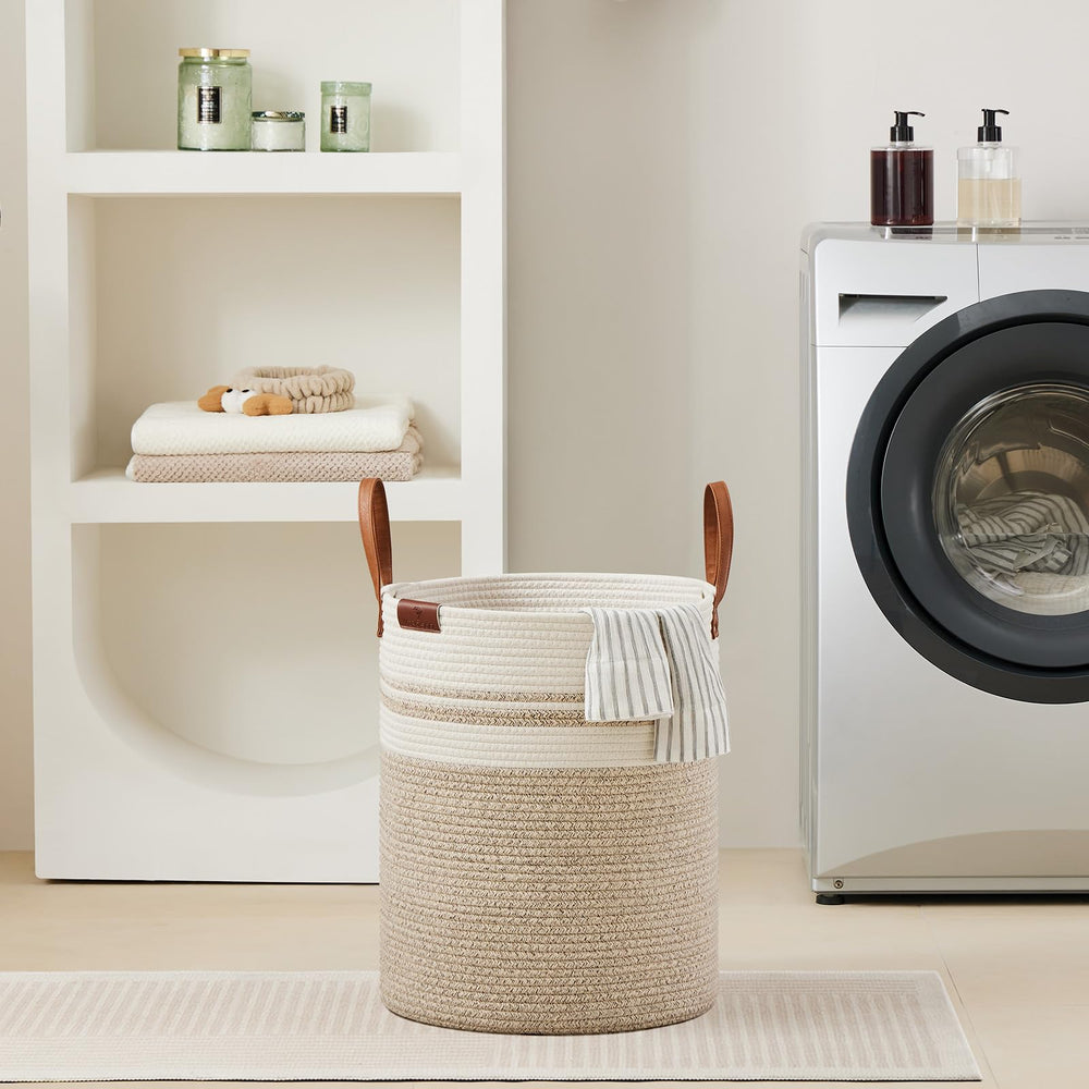 VIPOSCO tall laundry basket folded configuration demonstrates collapsible storage and quick setup