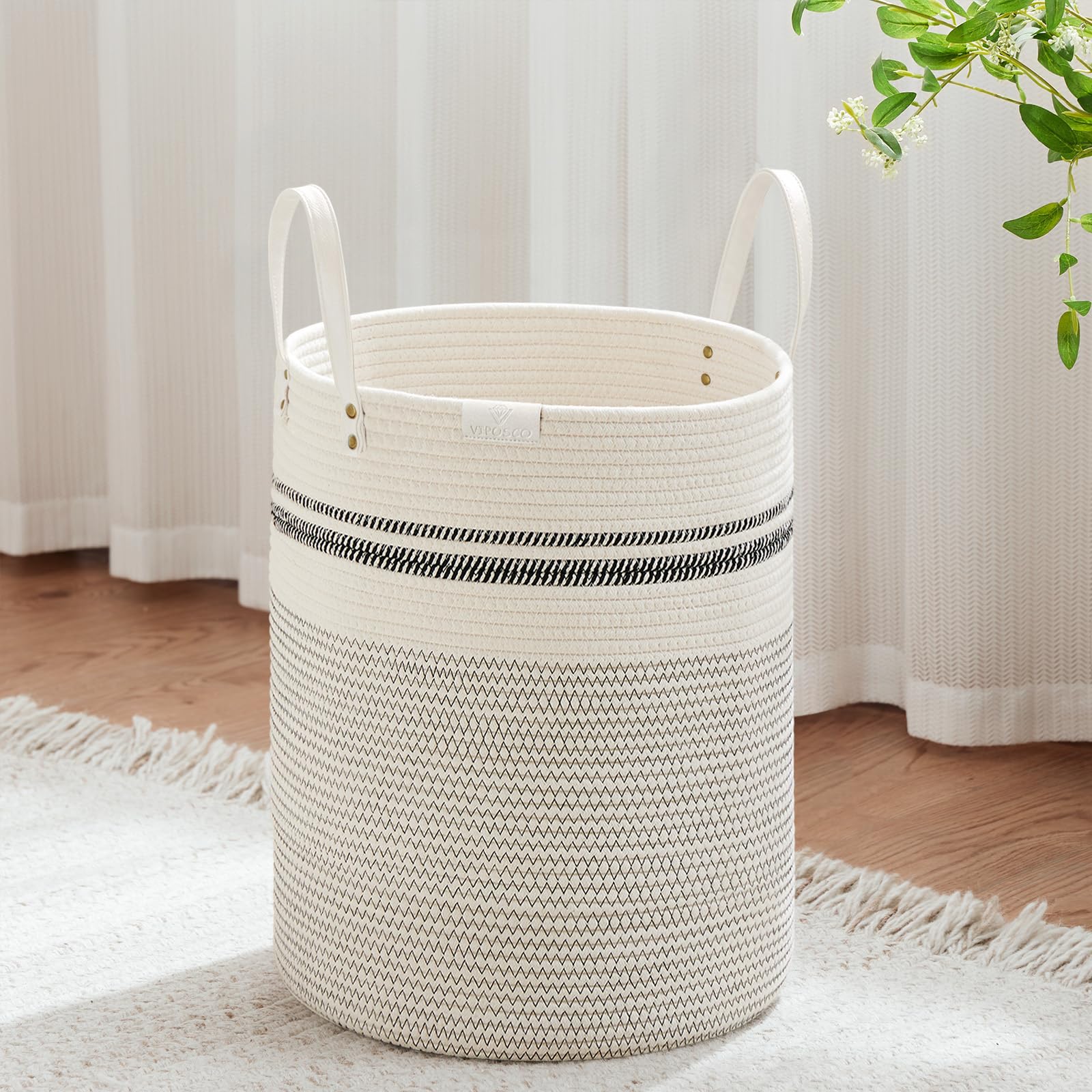 VIPOSCO tall laundry basket front view showing large 53L capacity for family laundry organization