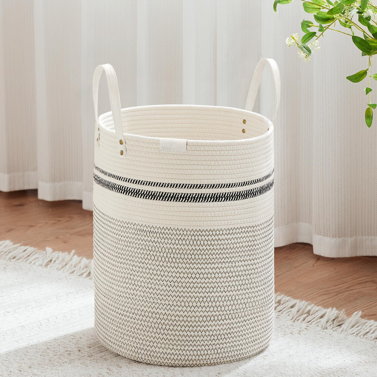 VIPOSCO tall laundry basket front view showing large 53L capacity for family laundry organization