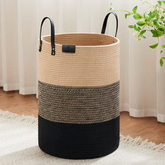 VIPOSCO tall laundry basket with leather handle, easy transport for laundry day