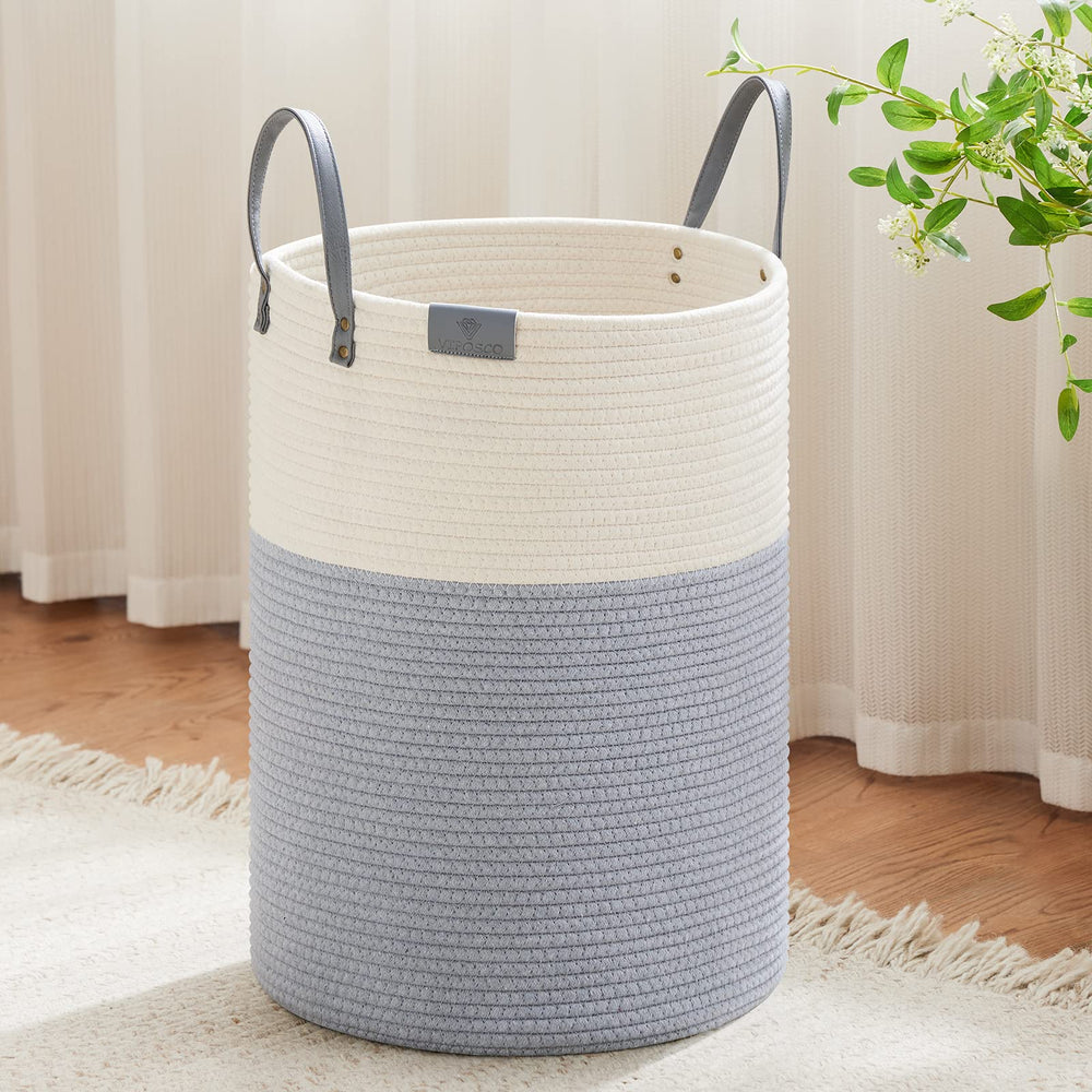 VIPOSCO tall laundry basket with leather handle for easy transport and organized laundry