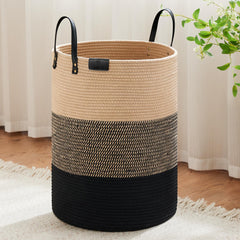 VIPOSCO tall laundry basket with leather handles for easy transport