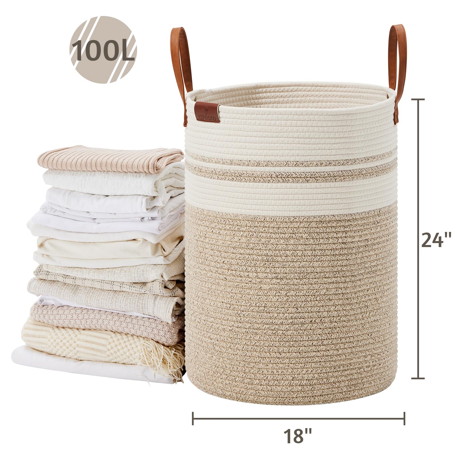VIPOSCO woven rope basket suits living room decor and organization.