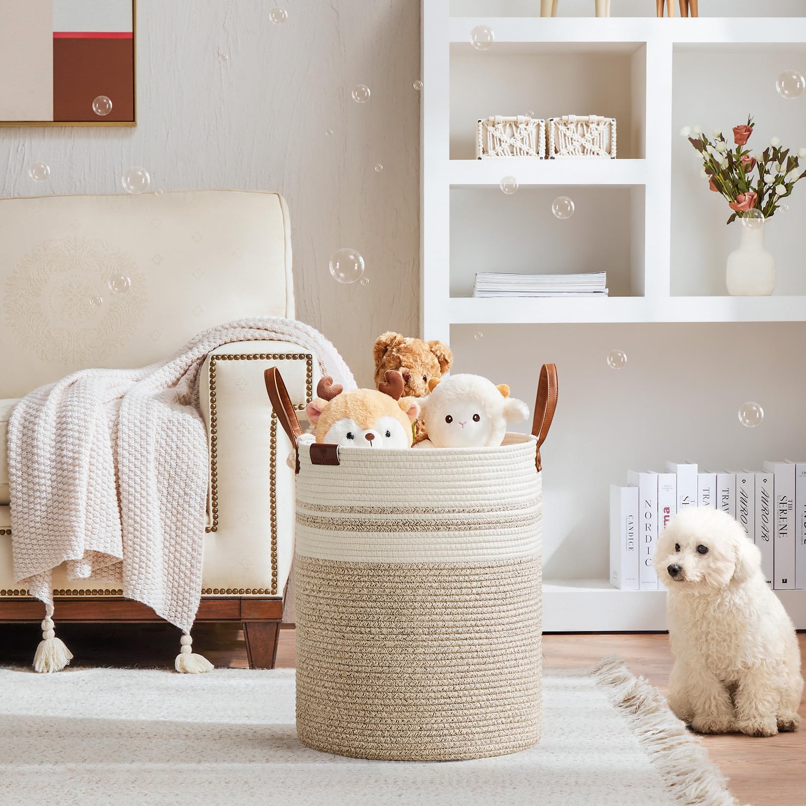 VIPOSCO tall laundry basket side with leather handles suggests easy comfortable carrying