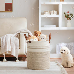 VIPOSCO tall laundry basket side with leather handles suggests easy comfortable carrying