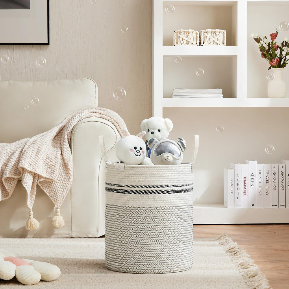 VIPOSCO tall laundry basket side view highlights durable rope build and convenient storage