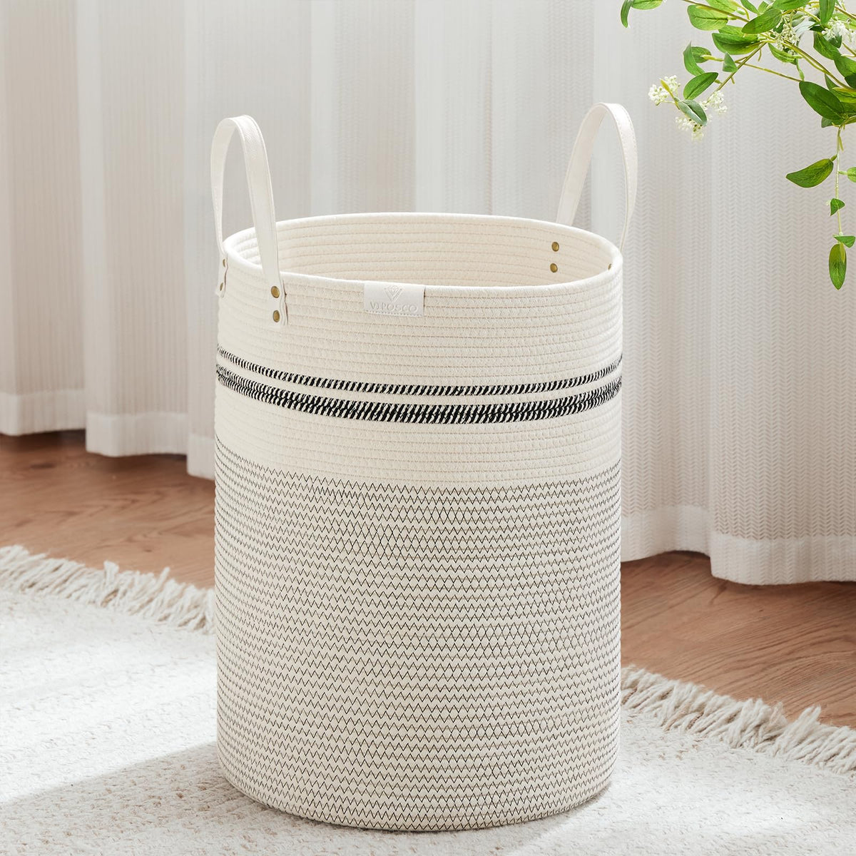 VIPOSCO tall laundry basket stripe white full view great for family laundry organization