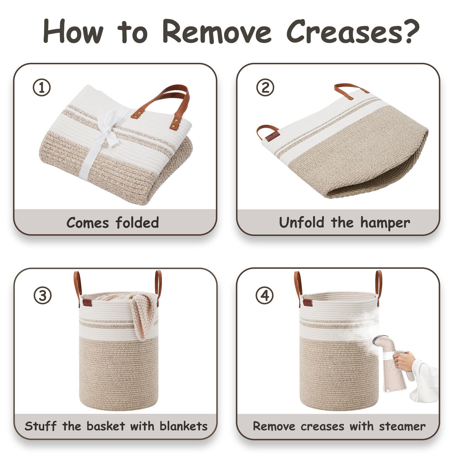 VIPOSCO rope basket on wood floor shows neutral, stylish storage.