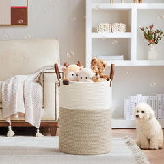 VIPOSCO woven rope basket filled with blankets in living room