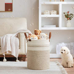 VIPOSCO woven rope storage basket holding a blanket for bulk storage