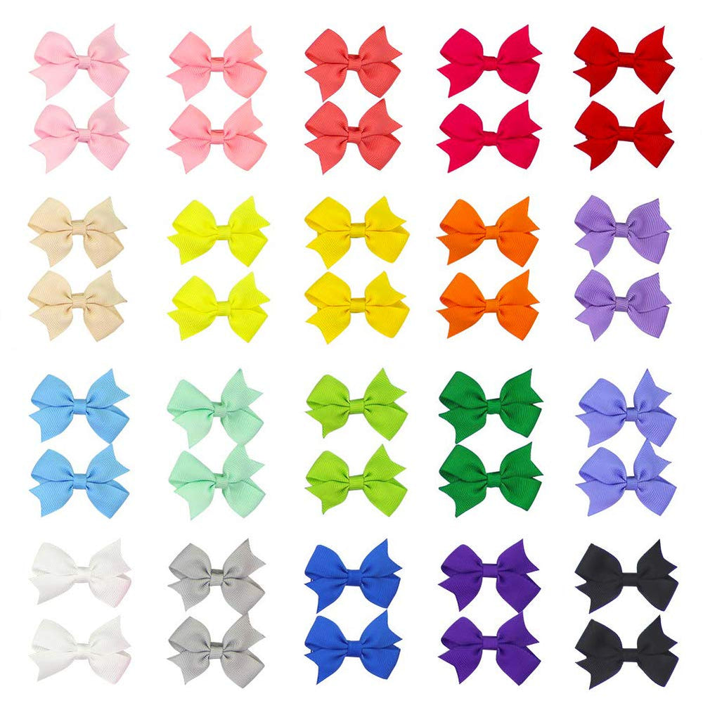 VIPPLUS assorted 20 colors 2-inch baby bows for versatile everyday outfits.