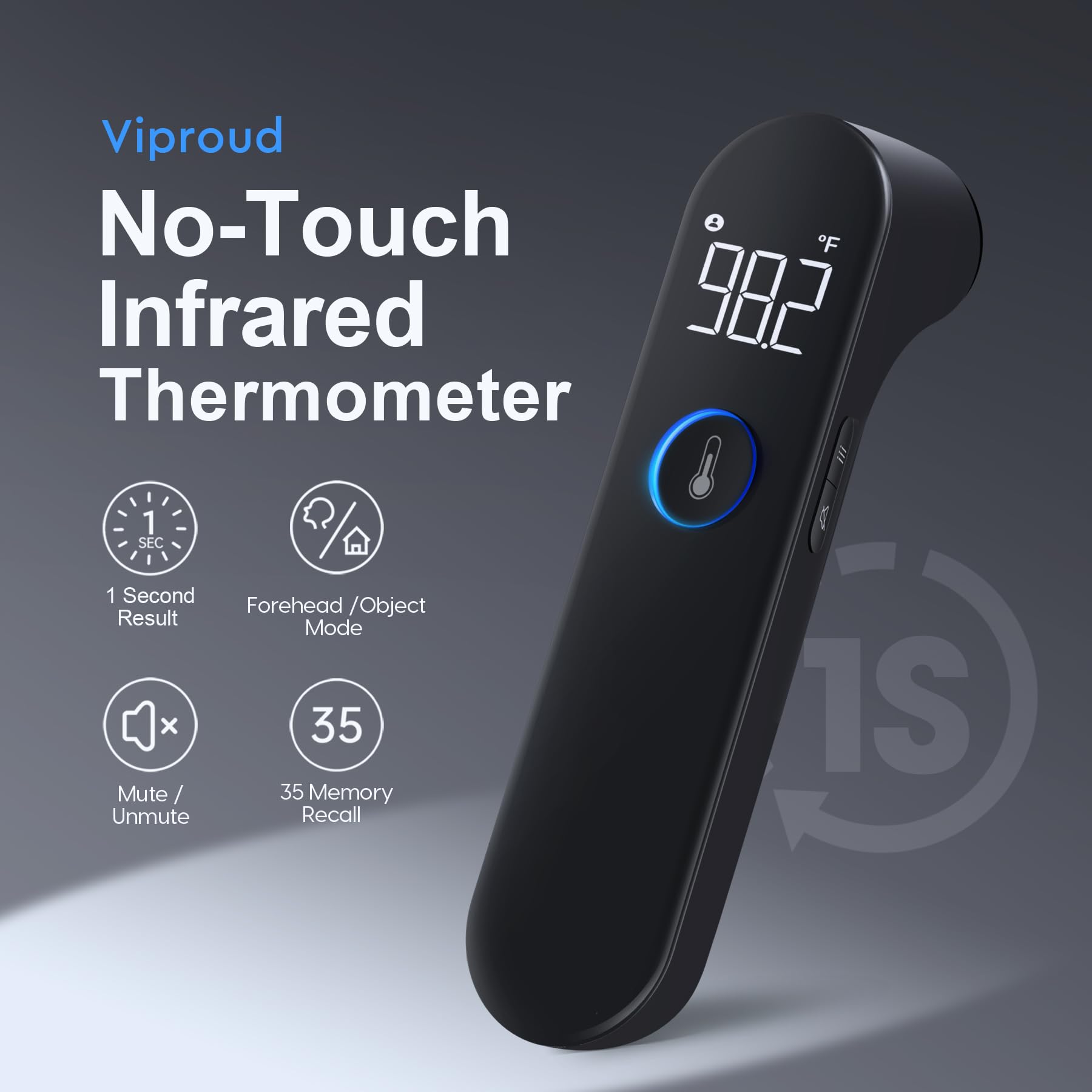 Viproud thermometer reading on a wide LED display for fast night checks